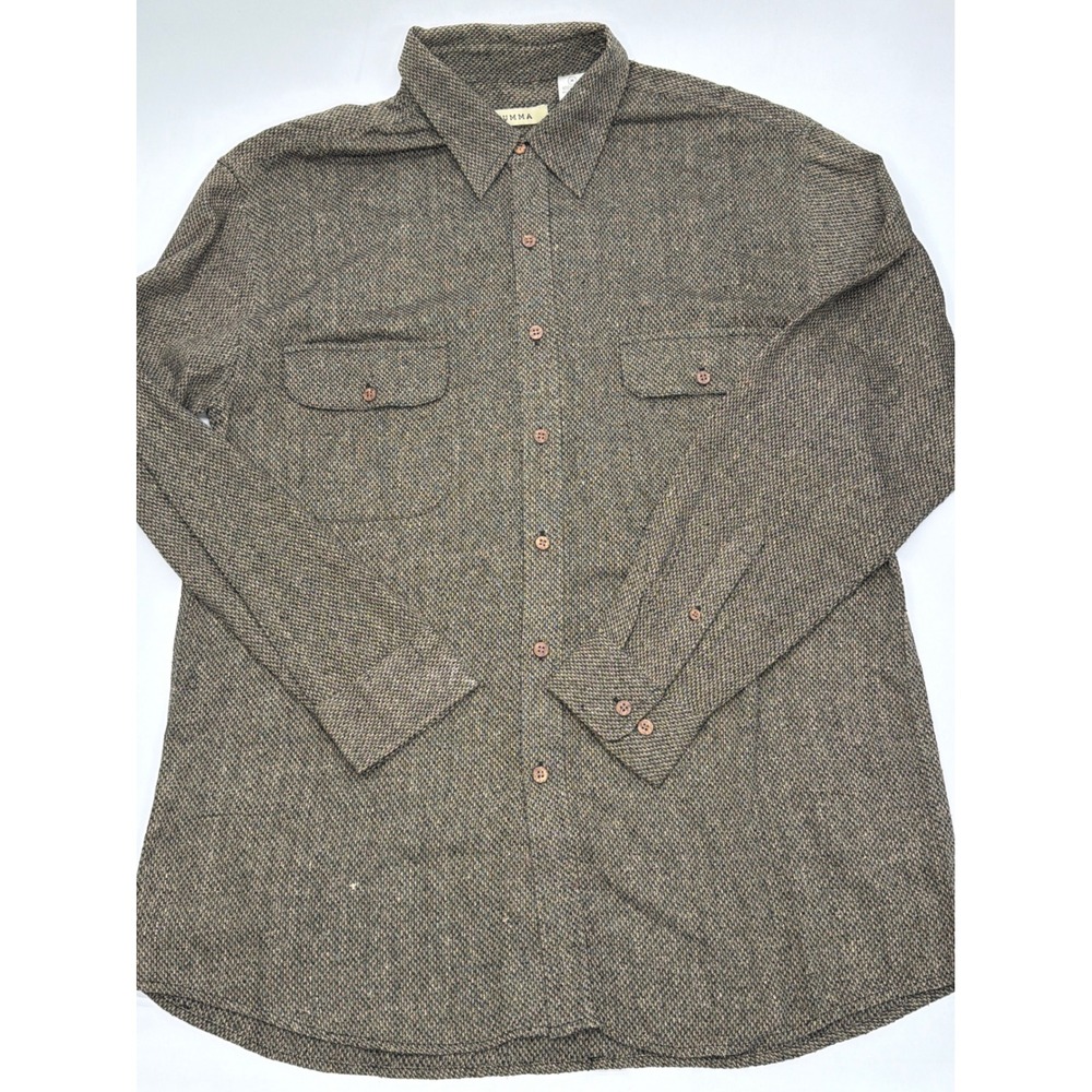 Summa Mens 100% Silk Textured Long Sleeve Button Down Shirt Brown Tan Size M